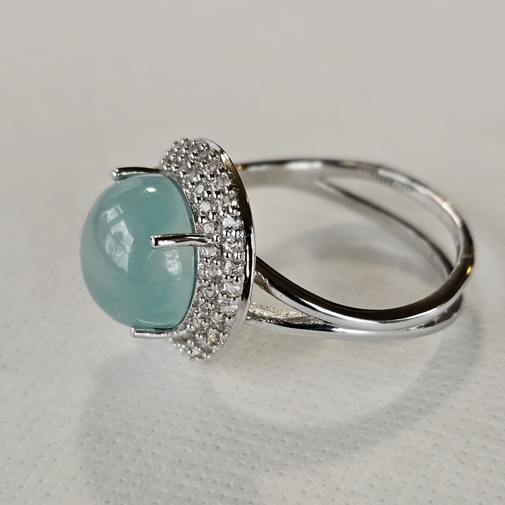 Genuine Certified Aquaprase & White Topaz Ring Size 9. NEW - Picture 5 of 6